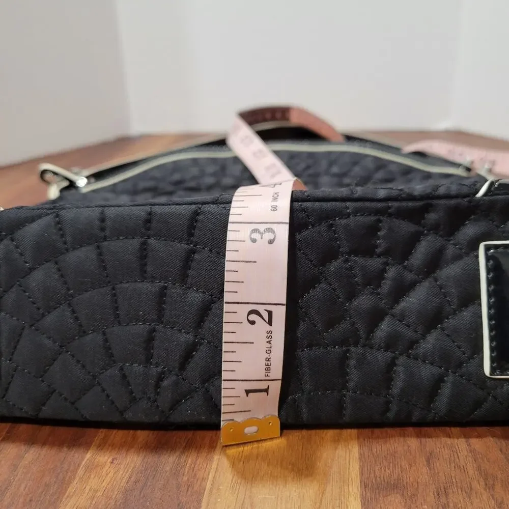 Vera Bradley Quilted Hand/Shoulder Bag Patent & Silver Pockets Fold Over Black
